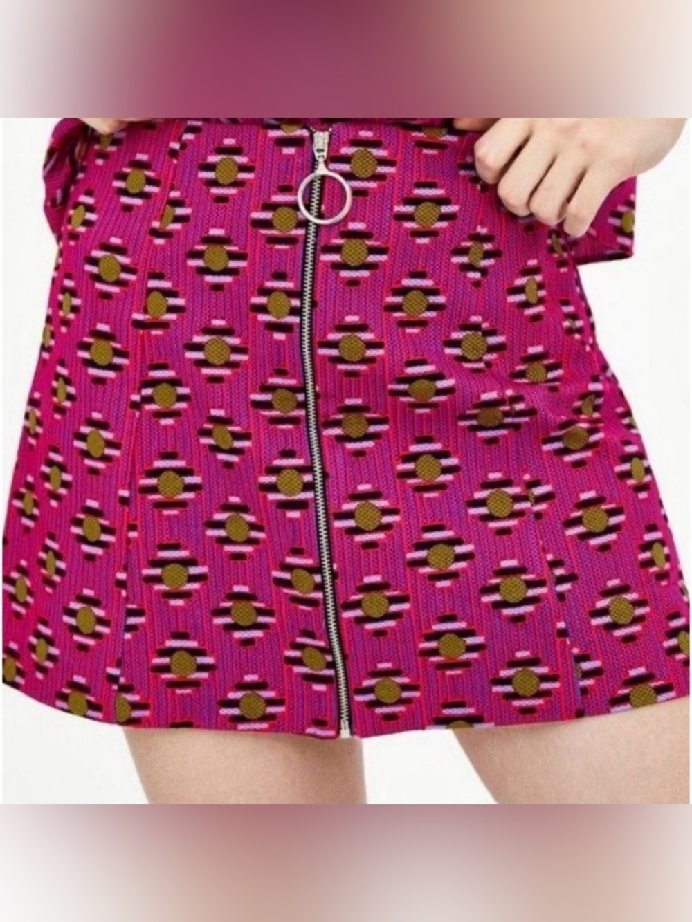 Zara Mini Skirt - Circle Zipper Pink Geometric - NWT
